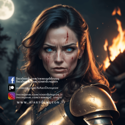 Female bonfire warrior Red and Bronze armor, italian