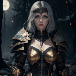 Female bonfire warrior Silver and Black armor, French