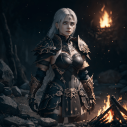 Female bonfire warrior Silver and Black armor, indy