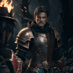Male bonfire warrior Red and Bronze armor, Italian