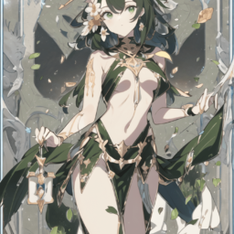 Anime tarot card:  Green leaf and flower