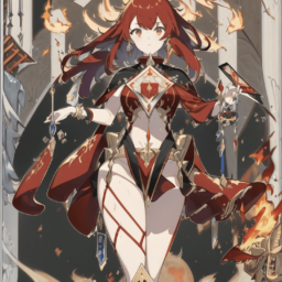 Anime tarot card: Red fire and flames