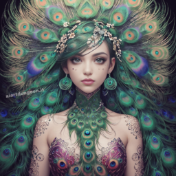 Female totem bird spirit, peacock, magpie, owl, eagle, bird of paradise